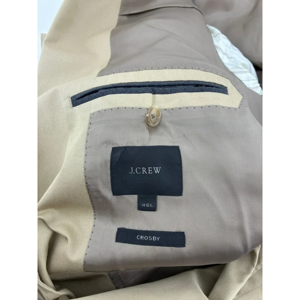 J Crew Crosby Blazer 46L Tan Khaki Cotton Sport Coat Bemberg Lined Jacket